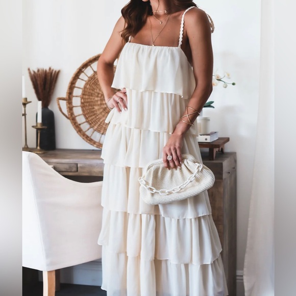 Ohm Boutique cream Tiered Dress |size Small - Picture 2 of 7